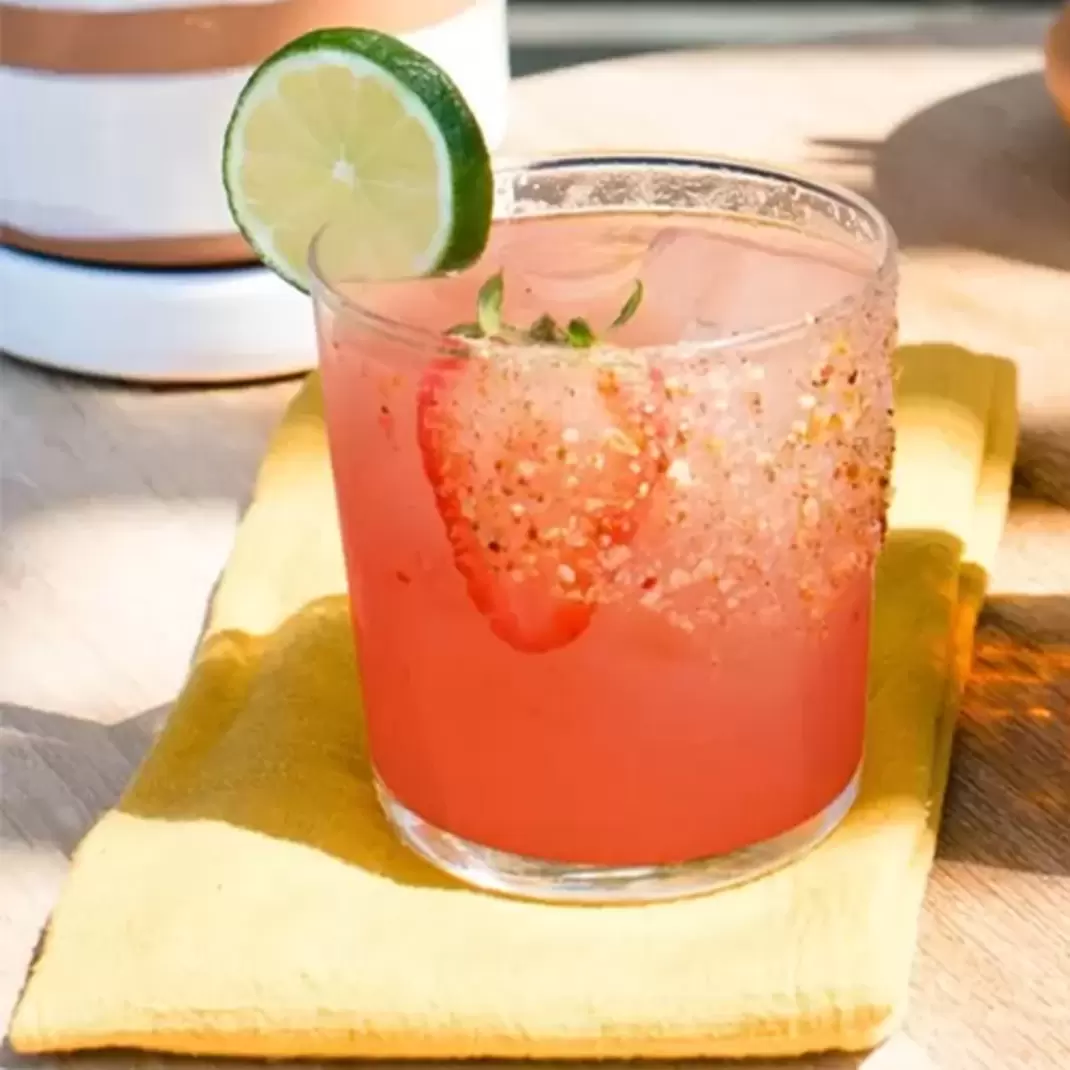 Strawberry Margarita with a Sweet Spicy Rim