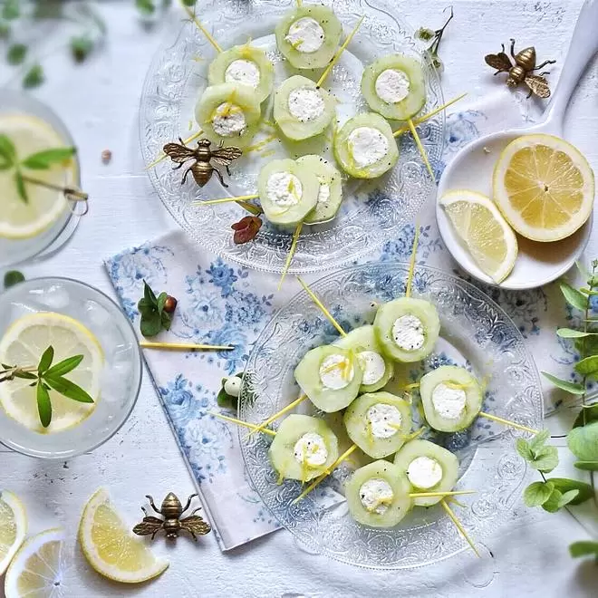 Cucumber with fromage frais and fresh herbs