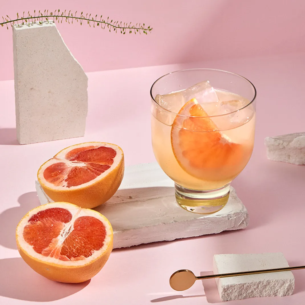 A Grapefruit cocktail, the Cointreau Grapefruit Fizz, served in a glass
