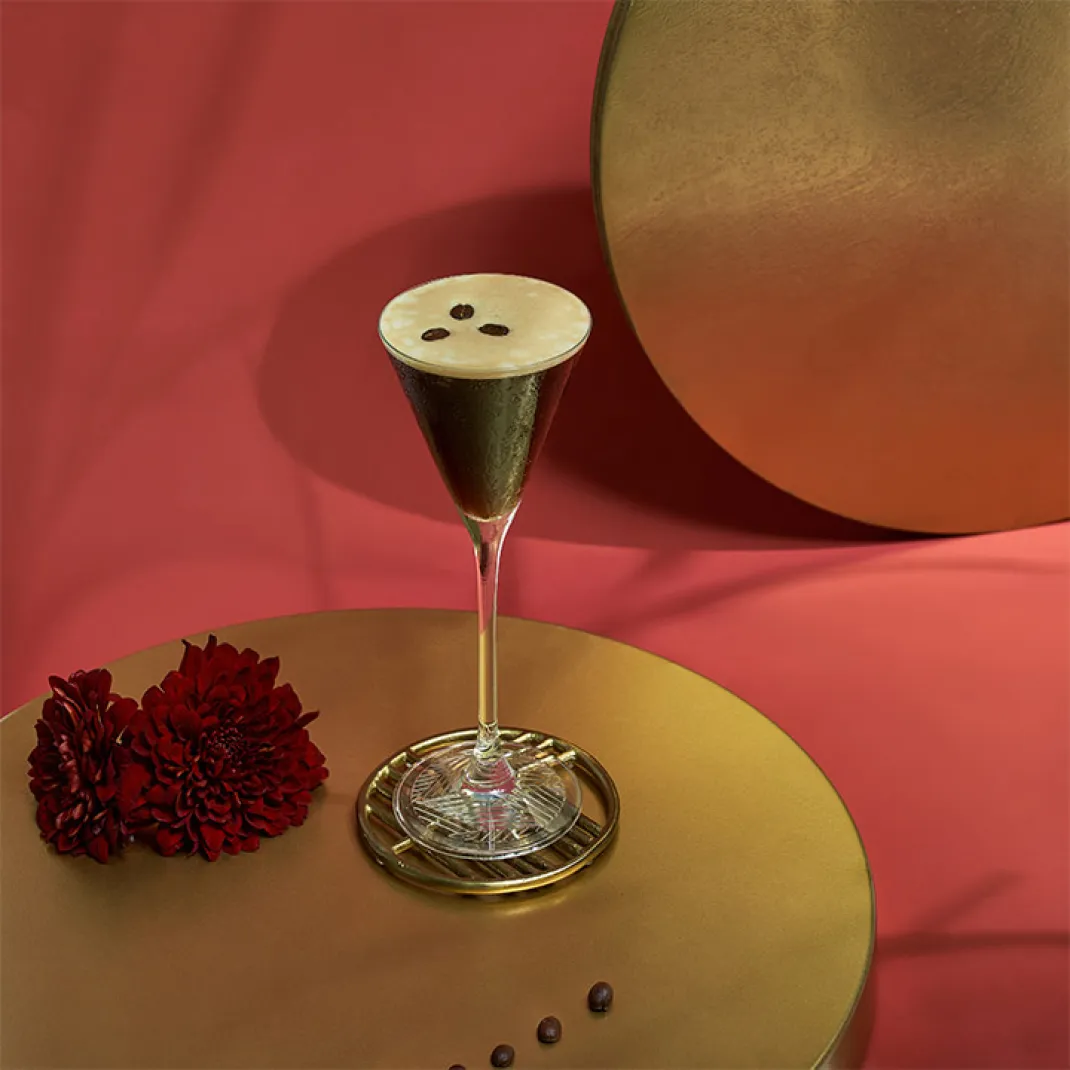 A coffee cocktail, the Cold Brew Margarita, in a coupe glass