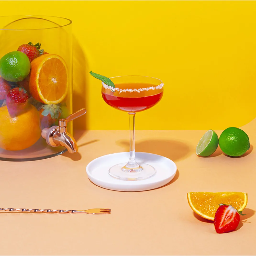 Summer Strawberry Margarita in a coupe glass