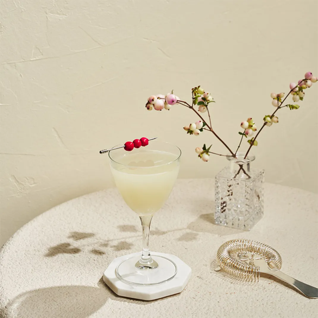 The white cosmo, Winter White Cosmopolitan, served in a coupe glass