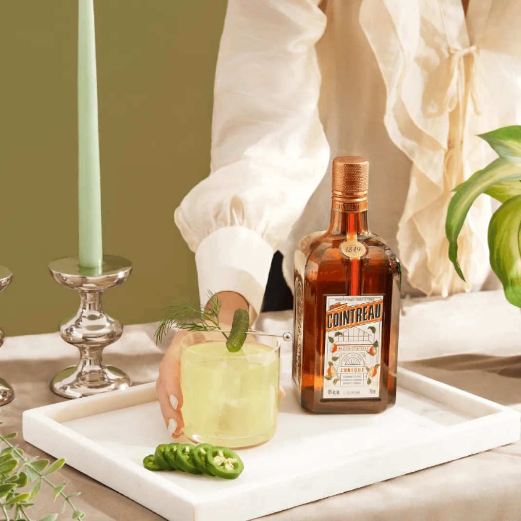 Spicy Pickle Margarita made with Cointreau